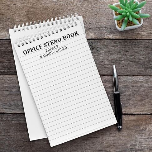 20 Pack Spiral Steno Books Office Steno Pads 6 x 9 Inches Spiral Notebooks Narrow Ruled Paper Orange Blue White Purple Cover 70 Sheets Per Book Writing Notes in School University College Work in Saudi Arabia