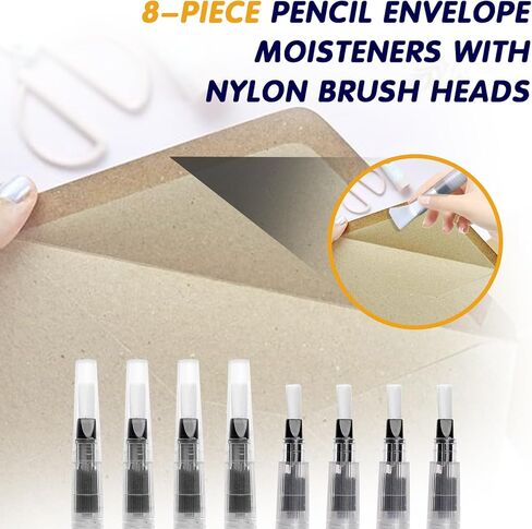 مرطب مانع التسرب على شكل قلم رصاص - مجموعة مكونة من 8 قطع، مغلف مانع تسرب الحروف ومرطبات الطوابع مع رأس فرشاة من النايلون الناعم ومرطب للبريد للاستخدام في المكتب أو الفصل الدراسي in Kuwait