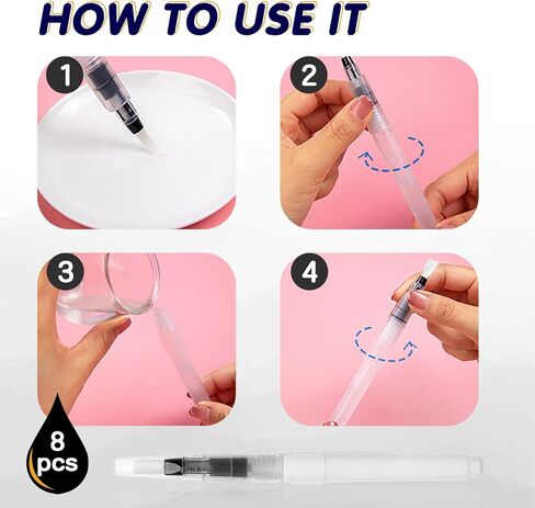 مرطب مانع التسرب على شكل قلم رصاص - مجموعة مكونة من 8 قطع، مغلف مانع تسرب الحروف ومرطبات الطوابع مع رأس فرشاة من النايلون الناعم ومرطب للبريد للاستخدام في المكتب أو الفصل الدراسي in Kuwait