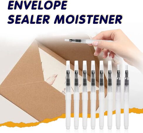 مرطب مانع التسرب على شكل قلم رصاص - مجموعة مكونة من 8 قطع، مغلف مانع تسرب الحروف ومرطبات الطوابع مع رأس فرشاة من النايلون الناعم ومرطب للبريد للاستخدام في المكتب أو الفصل الدراسي in Kuwait