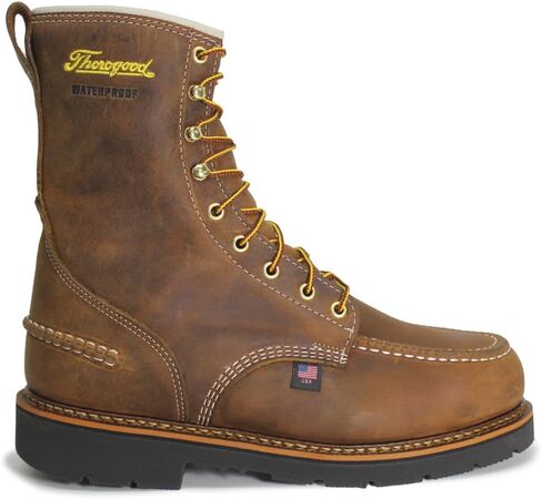 Thorogood 1957 Series 8" Waterproof Steel Toe Work Boots for Men - Full-Grain Leather with Moc Toe, Slip-Resistant Heel Outsole, and Comfort Insole; EH Rated, Crazyhorse - 9 W US in Kuwait