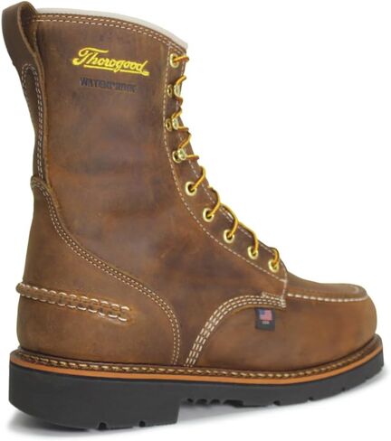 Thorogood 1957 Series 8" Waterproof Steel Toe Work Boots for Men - Full-Grain Leather with Moc Toe, Slip-Resistant Heel Outsole, and Comfort Insole; EH Rated, Crazyhorse - 9 W US in Kuwait
