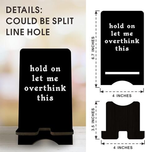 حامل هاتف خشبي مضحك - انتظر دعني أفكر في هذا - حامل هاتف خلوي أسود، محطة تغيير للهواتف الذكية، الكتب الإلكترونية، الأجهزة اللوحية، منظم سطح المكتب، ديكورات المنزل والمكتب - A13 in Kuwait