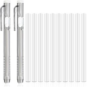 cobee 12 Pack Retractable Mechanical Eraser Pen, 2 Pcs Pen Style Erasers with 10 Pcs Replacement Eraser Refills, Click Erasers for School Home Office Artists Drawing Drafting Painting(Gray)
