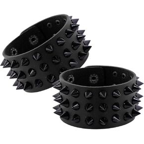 Eigso Punk Leather Studs Cuff Bracelets for Men Women Retro 80s Rock Biker Spikes Rivets Bracelet Set for Man Woman