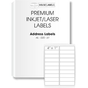 HOUSELABELS 20-up Shipping Labels (4" x 1") for Laser and Inkjet Printers, 400 Sheets