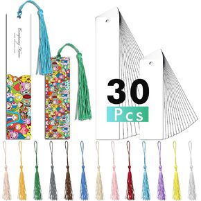 Koala Paper Sublimation Blank Bookmarks 30 Packs, MDF Bookmarks with Holes and Colorful Tassels, Double-Sided Printed Heat Transfer Bookmarks for DIY Craft Projects