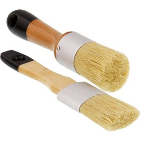 U.S. Art Supply 2-Piece Multi Use Oval and Round Chalk, Wax and Stencil Brushes for Chairs, Dressers, Cabinets and Other Wood Furniture - 100% Natural Bristles, Lightweight and Rust Resistant