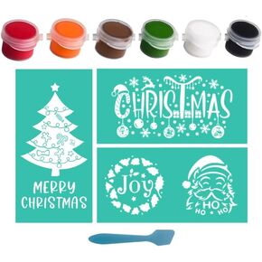 10PCS Mini Chalk Paste Silk Screen Stencils Set Christmas Mesh Transfers Chalk Ink Xmas Reusable Self Adhesive Silk Screen Printing Stencil for Painting on Wood,Christmas Tree Sign Home Decor