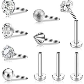 BodyAce 16G Threadless Lip Rings Studs, Tragus Earrings Forward Helix Cartilage Earrings, Push-In Labret Studs Monroe Piercing Jewelry for Women Men