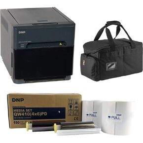 DNP QW410 4.5-inch Dye-Sublimation Professional Event Photo Booth Printer Essential Bundle with 4x6-inch Digital Media, 2 Rolls (300 Total Prints), Slinger Printer Case