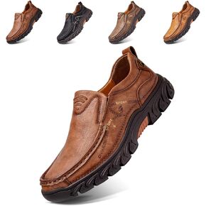 Mens Loafer Retro Leather Casual Oxford Shoes Handmade Comfort Moccasins Walking Business Work Office Dress Anti Slip Outdoor Summer Driving Boat Round Toe Slip on Shoe Wide Fit