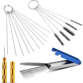 Carburetor Cleaning Kit, Premium Carb Cleaning Kit, Carburetors Carbon Dirt Jet Remove Cleaner, Stainless Steel 13 Cleaning Wires Set + 10 Cleaning Needles+ 5 Nylon Brushes+ 1 Sharp Pick