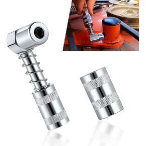 2 PCS Car Grease Nozzle Adapter, 1.3" x 3.04" 1/8NPT 90 Degree Stainless Steel Waterproof Vehicle Coupler Grease Installation Tool with Sleeve, Small Space Auto Coupler Accessory (Silver)