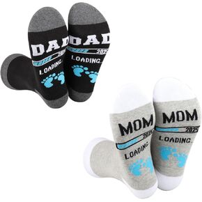 LEVLO 2 Pairs Dad Mom Pregnancy Announcement Socks First Time Mom Dad to be Gift Mom Dad 2023 & 2024 Loading Novelty Socks