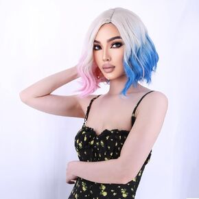 WTHCOS Blonde Wig Short Curly Wavy Bob Wig for Women Girls Blonde Hair Wigs Beach Wave Synthetic Wigs for Cosplay Costume Party Wig Cap Included