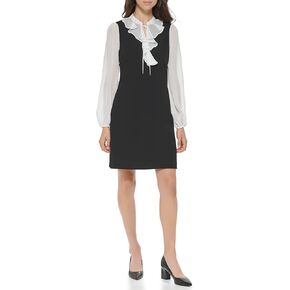 TOMMY HILFIGER Women's Twofer Scuba Crepe Dress, Black/Black, 12