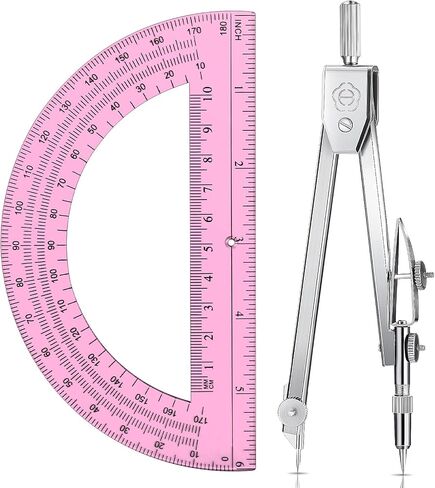 EBOOT Student Geometry Math Set, Drawing Compass and 6 Inch Clear Swing Arm Protractors 180 Degree Math Protractor (Argent, Classic) in Saudi Arabia