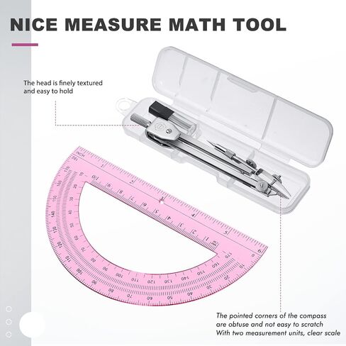EBOOT Student Geometry Math Set, Drawing Compass and 6 Inch Clear Swing Arm Protractors 180 Degree Math Protractor (Argent, Classic) in Saudi Arabia