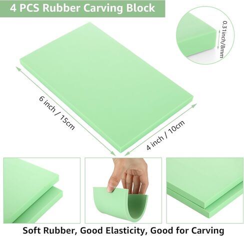 طقم نحت الطوابع المطاطية 17 قطعة مع أدوات نحت كتلة مشمع مقاس 4 × 6 بوصة لصناعة الطباعة، طقم صنع الطوابع، لوازم صناعة الطباعة، مجموعة طباعة كتلة مشمع (8 مكعبات + 8 سكاكين نحت + 1 بكرة مطاطية) in Kuwait