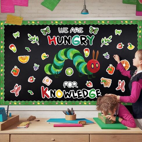 ديكور الفصل الدراسي كاتربيلر جائع، 81 قطعة لوحة إعلانات كاتربيلر جائعة جدًا مجموعة تزيين للمعلمين للعودة إلى المدرسة لوازم كاتربيلر موضوع DIY مشاريع ديكور جدار الباب in Kuwait