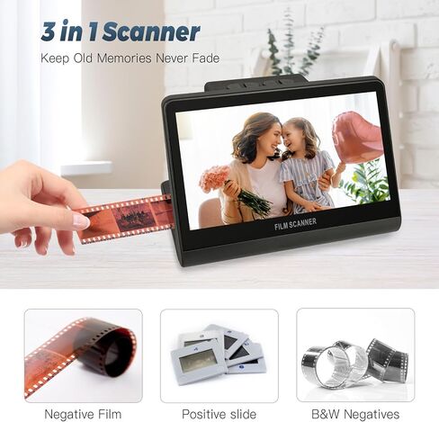 48 MP Film & Slide Scanner with 7 Inch LCD Screen, All-in-One Digital Film Scanner Built-in 16GB Memory Converts B&W/135/110/126 KPK Negative and Super 8/Monochrome Slides into JPEG Photos in Saudi Arabia