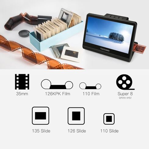 48 MP Film & Slide Scanner with 7 Inch LCD Screen, All-in-One Digital Film Scanner Built-in 16GB Memory Converts B&W/135/110/126 KPK Negative and Super 8/Monochrome Slides into JPEG Photos in Saudi Arabia