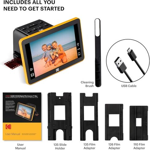 Kodak Slide N Scan Digital Film Scanner 7" Screen - Negative Film and Slide Digitzer, Convert Color & B&W Negatives & 35mm, 126mm, 110 mm Film to 22MP JPEGs with 64GB SD Card & Card Reader in Saudi Arabia
