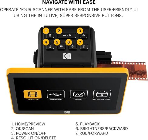Kodak Slide N Scan Digital Film Scanner 7" Screen - Negative Film and Slide Digitzer, Convert Color & B&W Negatives & 35mm, 126mm, 110 mm Film to 22MP JPEGs with 64GB SD Card & Card Reader in Saudi Arabia