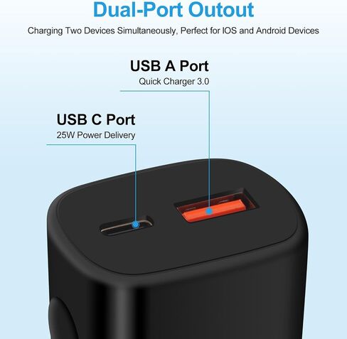 25W Super Fast Charger Type C Dual Port Samsung Fast Charging Block for Galaxy Z Flip 5/A14 5G/A54/A13/A23/S23/S23 Ultra/Z Fold 5/M34/A24/S21 FE,PD 3.0 USB C Cube Box Plug Adapter for iPhone 15 14 13 in Kuwait