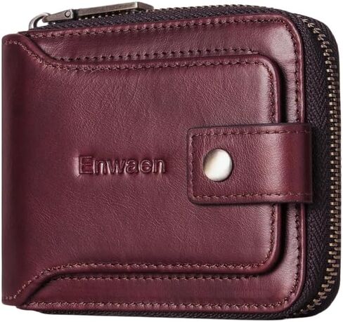 Enwaen Mens Zipper Wallet RFID Blocking Genuine Leather Bifold Secure Zip Wallets Multi with Credit Card Holder in Saudi Arabia