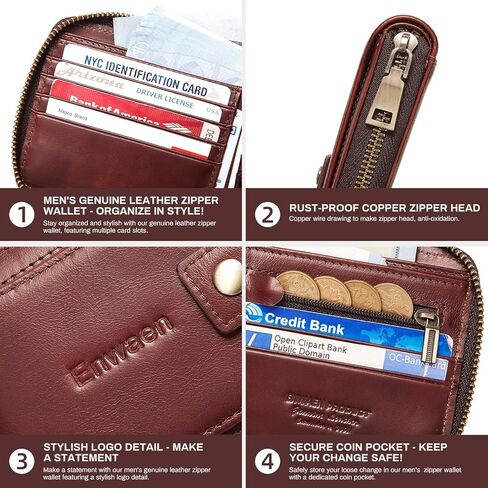 Enwaen Mens Zipper Wallet RFID Blocking Genuine Leather Bifold Secure Zip Wallets Multi with Credit Card Holder in Saudi Arabia
