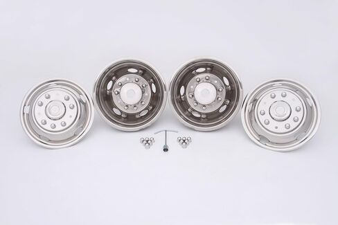 مجموعة محاكاة عجلة فورد من الفولاذ المقاوم للصدأ المصقول Kaper II SS-29839ULT (19.5 بوصة × 6 بوصة، 10 عروة، 5 فتحات يدوية، Ford XL، Sd، F-450، F-550 XL Trucks، Sd، 04-Current، W/Pop -خارج المحور الأمامي) in Saudi Arabia