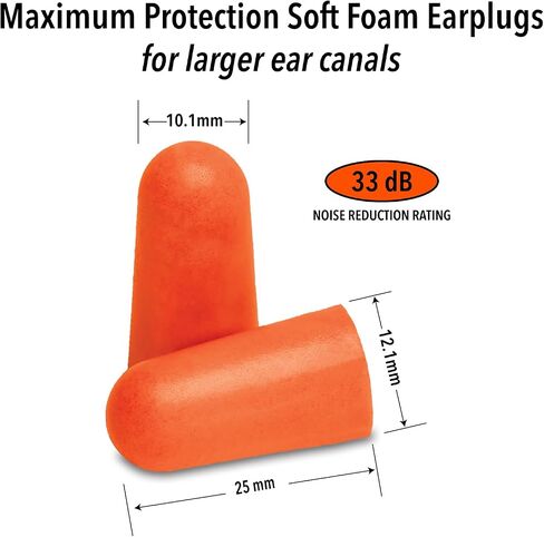 Mack's Maximum Protection Soft Foam Shooting Ear Plugs, 50 Pair - 33 dB Highest NRR – Comfortable Earplugs for Hunting, Tactical, Target, Skeet and Trap Shooting | Made in USA in Saudi Arabia