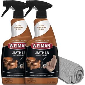 Weiman Leather Cleaner Conditioner & Protector for Couches, Boots, Chairs, Bags, Purses & Auto Interior with Microfiber Towel Included (2 Pack)