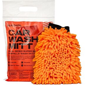 Nasiol Car Wash Mitt - Dual-Sided Super Soft Chenille - Scratch & Lint Free, Premium Microfiber Glove Type Wash Mitt