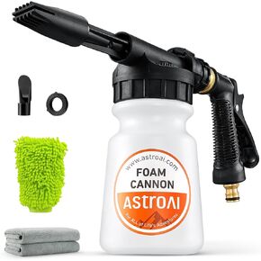 AstroAI Foam Gun Car Wash Gun with Wash Mitt & Microfiber Towel, Quick Connect to Most Garden Hose, Foam Blaster Equips with 3/4" Universal Garden 3/8" Quick Connector,Orange Lable