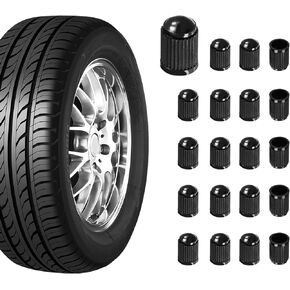 20 PCS Tire Valve Stem Caps, Plastic Car Tyre Valve Cap with O Rubber Seal, Dustproof Airtight Seal Wheel Stem Covers, Universal Accessories for Cars, SUVs, Bicycles,Trucks (Black)