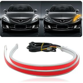 24" DRL LED Lights for Cars,Dual Color Dynamic Sequential LED Strip Car Decorations for Daytime Running Lights,Car Hood Light,Universal Car Accessories Sequential Turn Signal (White+Yellow)