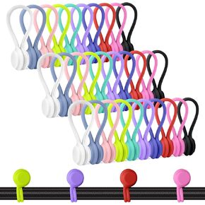 Silicone Magnetic Cable Ties, 24 Pack 8 Colors | Reusable Ties With Strong Magnets, Organize Usb & Headphone Cords; Can Hang and Hold Keychains for Tidy Cable Management in Kuwait