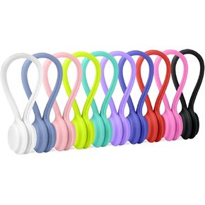 Reusable Twist Ties with Strong Magnet for Bundling and Organizing Cables,Headphone Cables,USB Charging Cords,Hanging & Holding Keychain,Silicone Cord Winder Magnetic Cable Clips (8 Colors - 24 Pack)