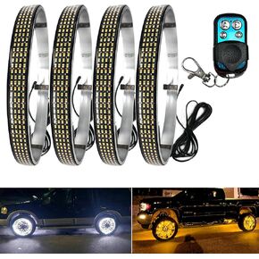17in Quad Row Amber White Wheel Ring Lights w/Amber Turn Signal Fuction RF Remote Control,4320LEDs Waterproof IP68 Rim Lights Tire Lights Wheel Lights for Truck Car SUV Pickup