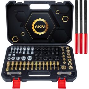 AKM 61Pcs Thread Restorer Kit, Rethread Repair Tool, UNC UNF & MetricThread Chaser Set with Thread Pitch Gauge