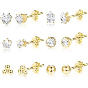 KISSPAT 6 Pairs Small Gold Stud Earrings Set for Women Hypoallergenic Sterling Silver post Tiny Stud Earrings Multiple Pack in Kuwait
