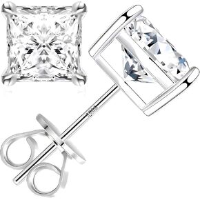 Tunzug 2.4 CT Princess Square Moissanite Earrings Color VVS1 Clarity Lab Created Diamond 18K White Gold S925 Sterling Silver Earrings for Women