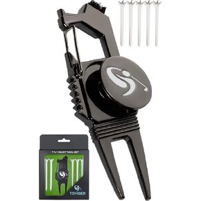 Golf Divot Tool with Golf Ball Marker and Golf Tees 3 1/4 inch - Golf Gifts for Men - Golf Accessories for Women