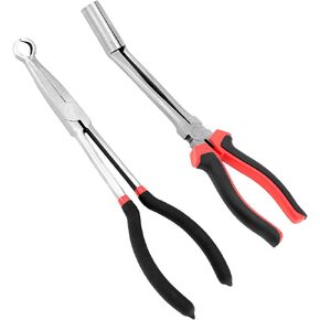 QWORK Car Spark Plug Wire Removal Pliers Tool, Sleeve Type Spark Plug Puller + Round Spark Plug Pliers