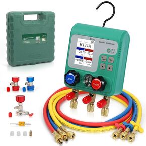 HVAC Gauges 92 Refrigerant Digital Manifold Gauge Set HVAC Dual Pressure Test Digital Gauges HVAC TFT Color Display Digital Refrigerant Gauges R22/R134A/R410A Refrigerant Recharge Kit Vacuum AC Gauges