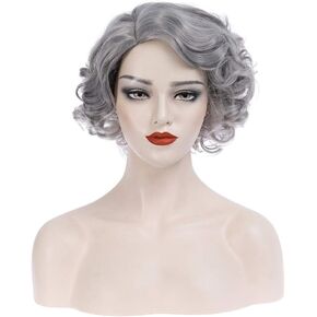 BERON Black Wig Short Curly Black Wig Natural Wavy Wig Black 1920s Wig for Women Cosplay Costume Party Come with Wig Cap (Black)