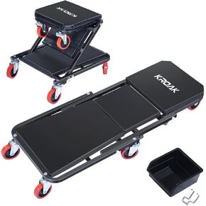 Creeper, 36 Inches 2 in 1 Z Creeper Seat 330 lbs Capacity Garage Chair Adjustable Rolling Folding Car Creeper with 6 pcs Wheels,Lay Down or Sit for Garage, Shop, Auto Repair Black